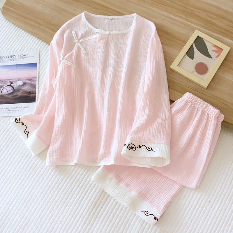 Pyjama Japonais Femme Confortable en Coton Rose