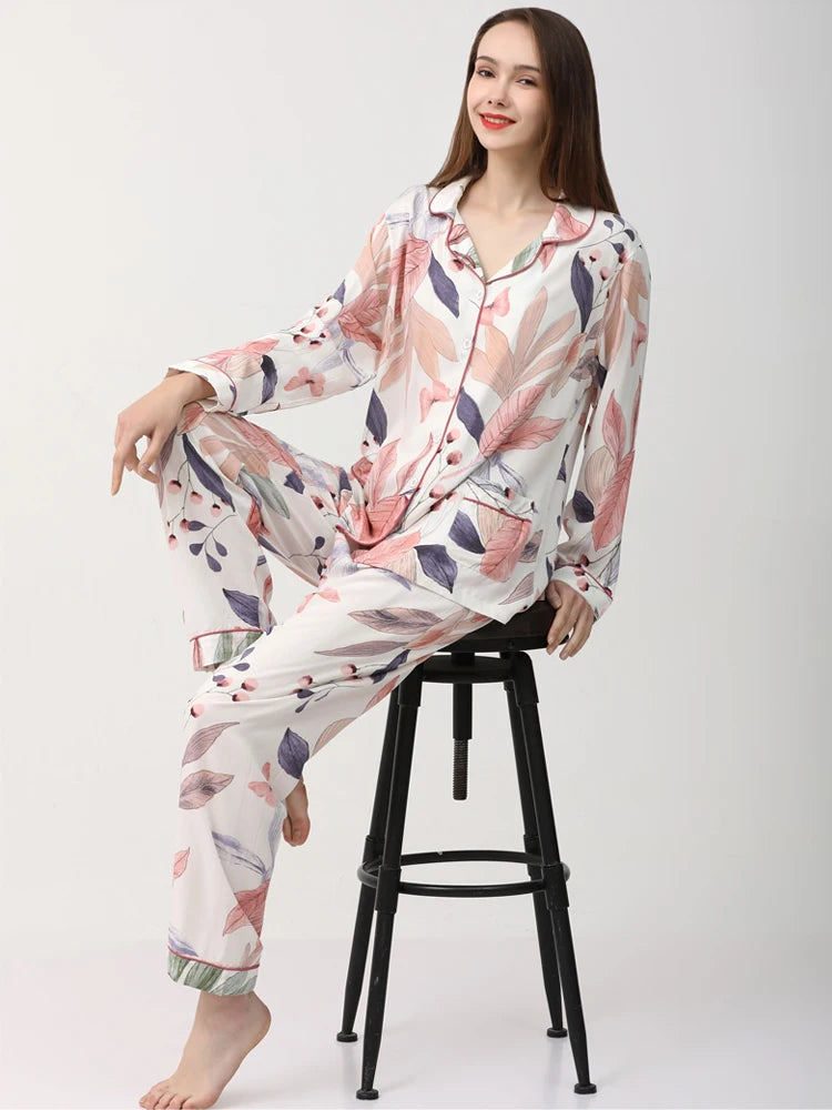 Pyjama Japonais Femme à Feuillage Rose