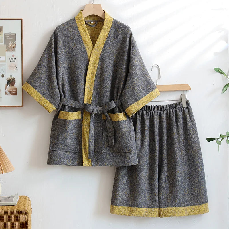Pyjama Japonais Femme Gris Jacquard Unique