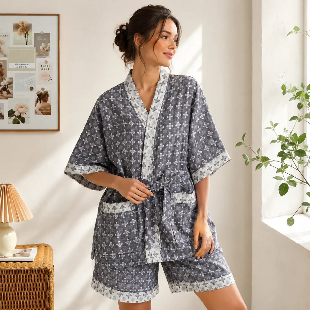 Pyjama Japonais Femme Motif Géométrique