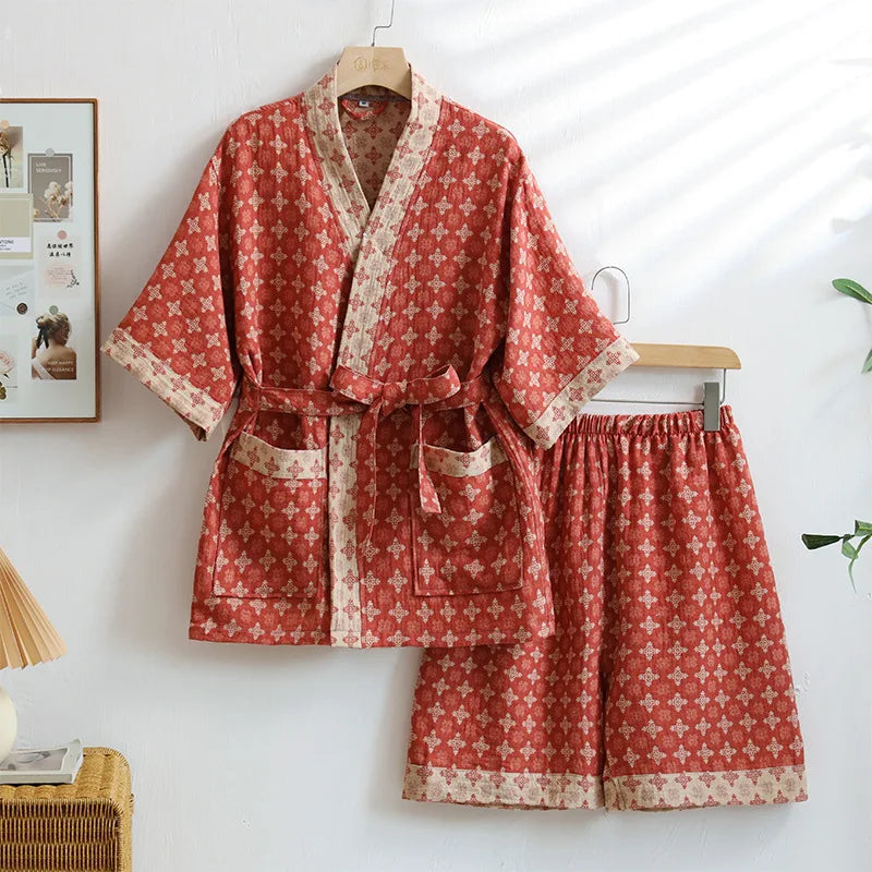 Pyjama Japonais Femme Motif Géométrique Unique