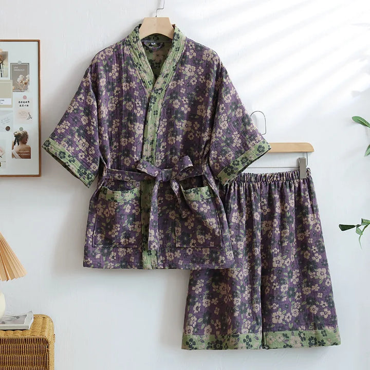 Pyjama Japonais Femme Violet Floral Unique