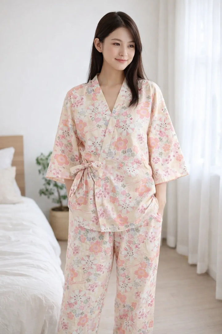 Pyjama Japonais Fleuri Rose