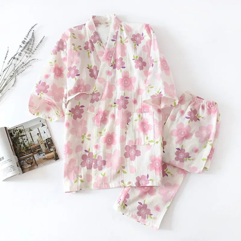 Pyjama Japonais à Fleurs Roses Unique