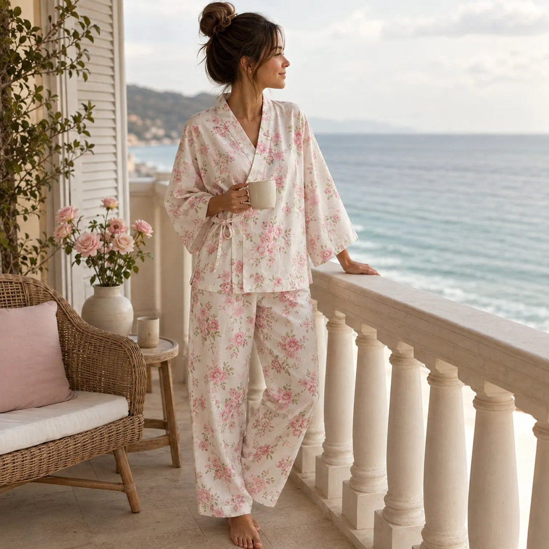 Pyjama Japonais à Fleurs Roses ample