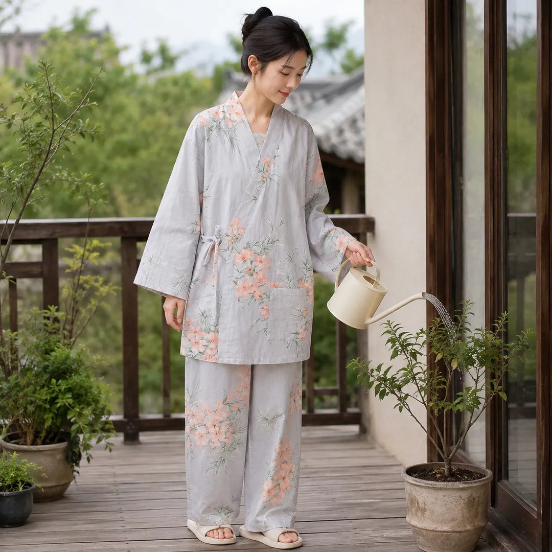 Pyjama Japonais Motif Floral épuré