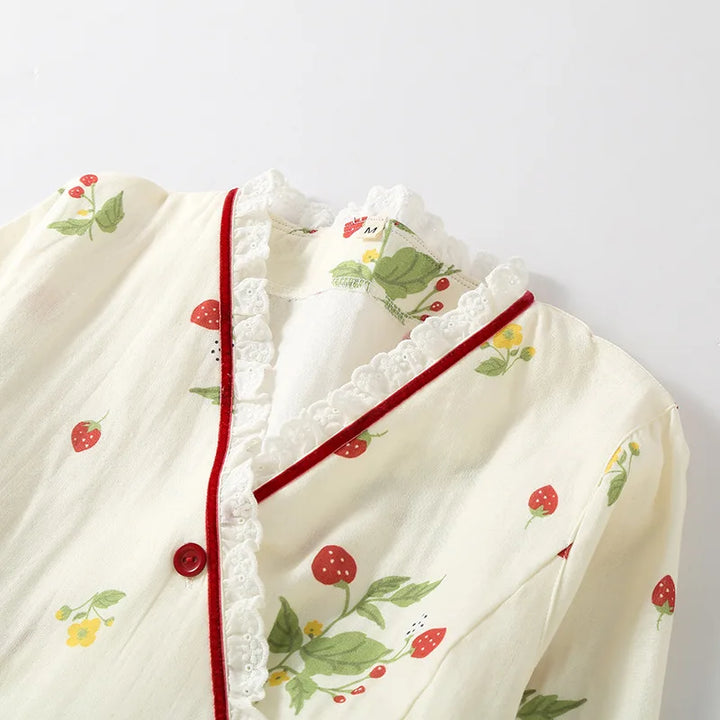 Pyjama Japonais Motif Fraise Blanc