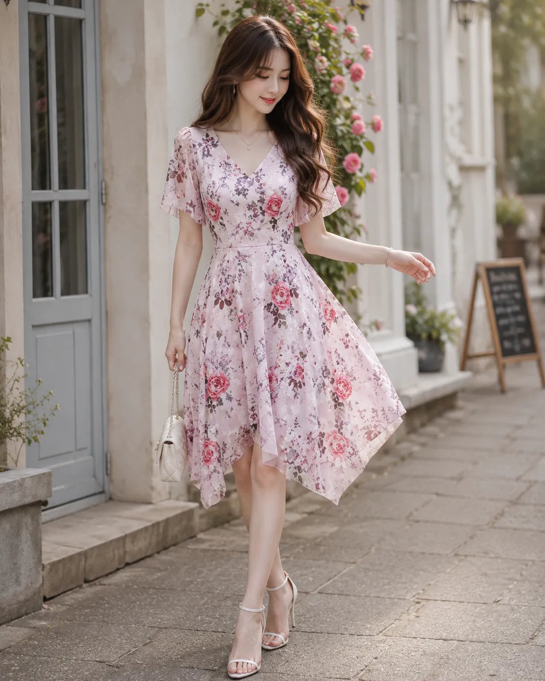 Robe Asymétrique Fleurie Japonaise Unique