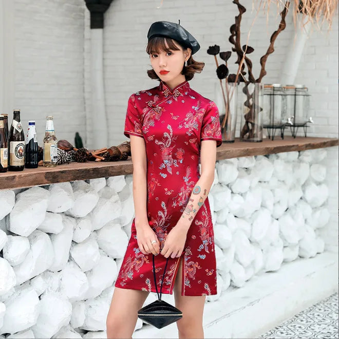 Robe Courte à Motifs Japonais Chic