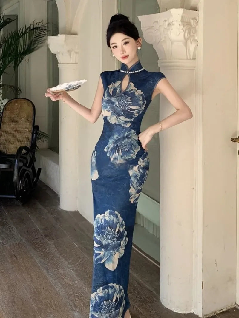 Robe Japonaise Bleue Fleurie