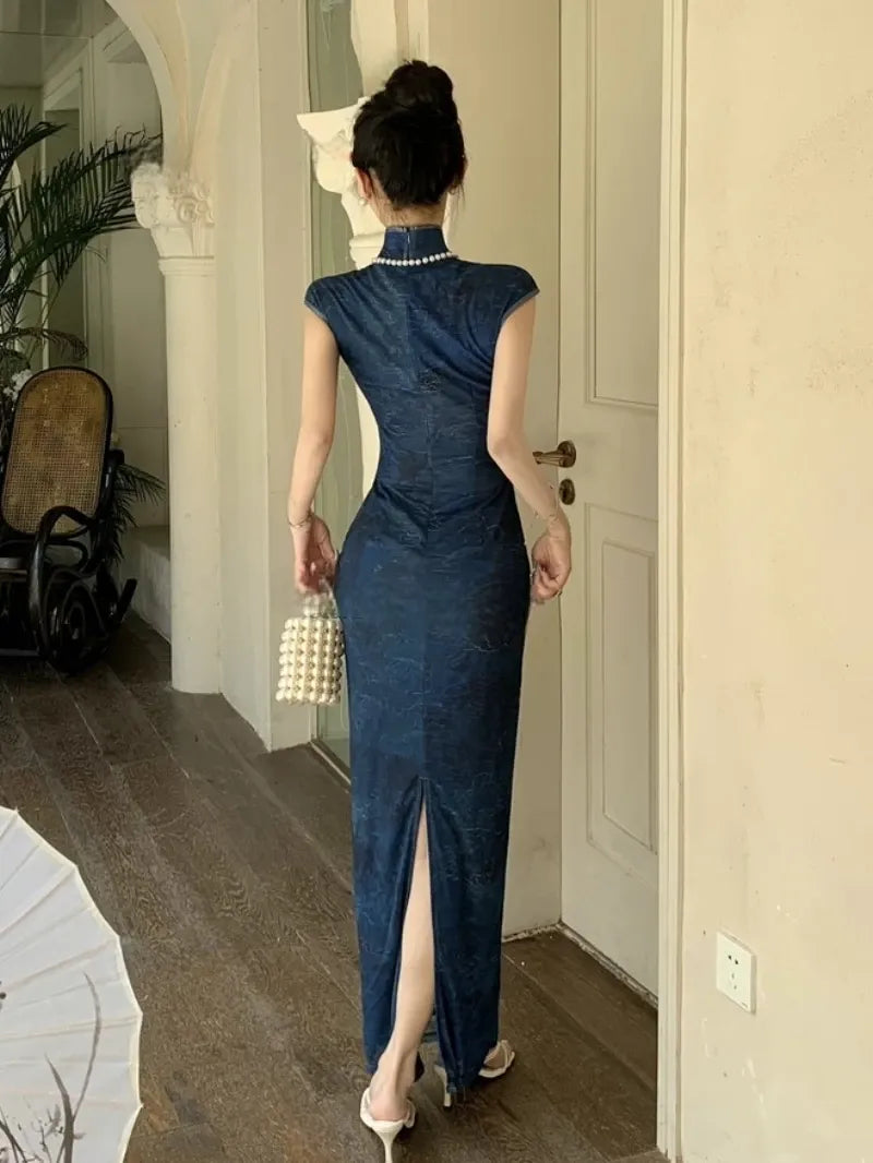 Robe Japonaise Bleue Fleurie Chic