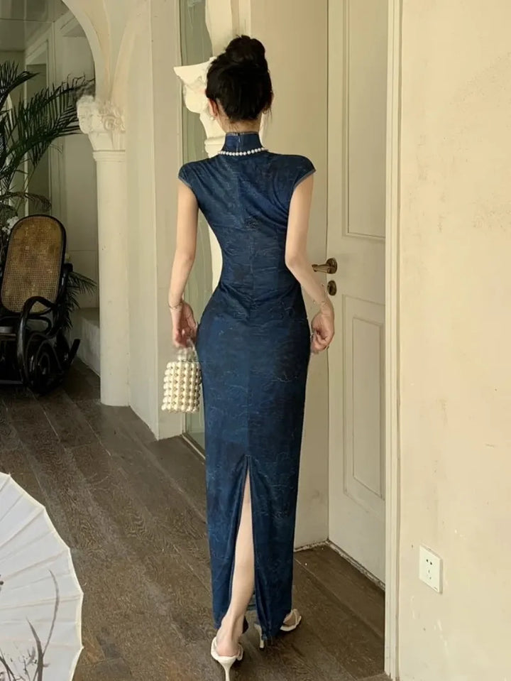 Robe Japonaise Bleue Fleurie Chic