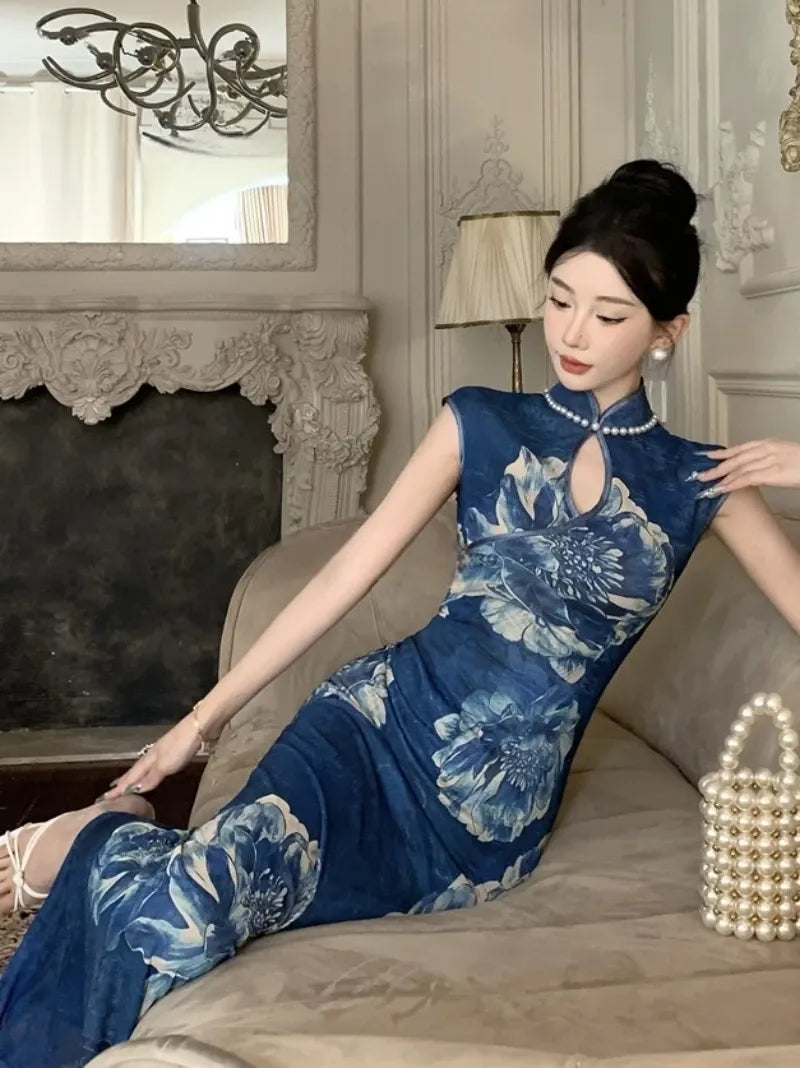 Robe Japonaise Bleue Fleurie Unique