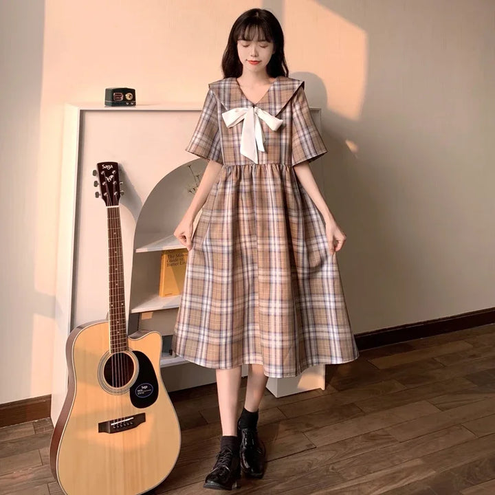 Robe Japonaise à Carreaux Beige