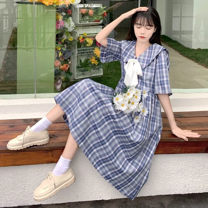 Robe Japonaise à Carreaux Bleu