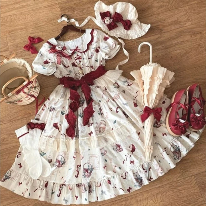 Robe Japonaise Imprimée à Volants Blanc