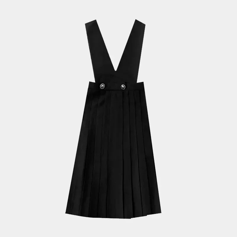 Robe Japonaise Plissée sans Manches Noir