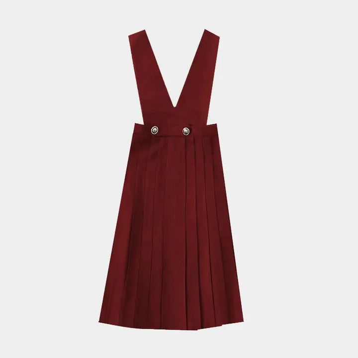 Robe Japonaise Plissée sans Manches Rouge
