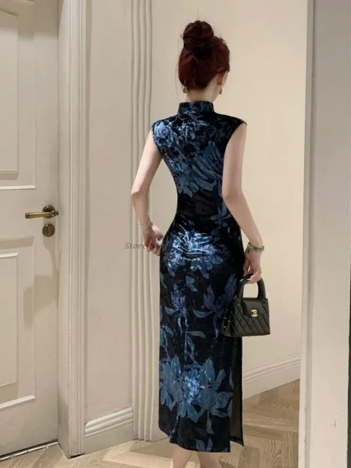 Robe Japonaise Veloutée élégante Bleu