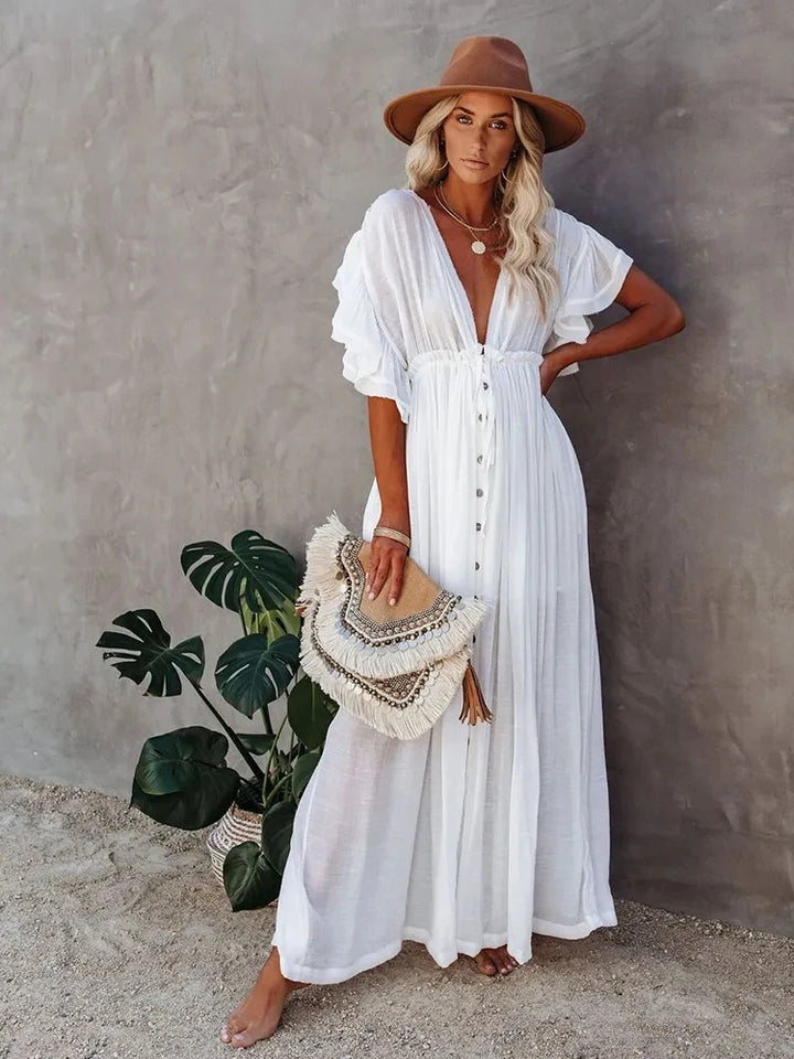 Robe Kimono de Plage Ample Blanc