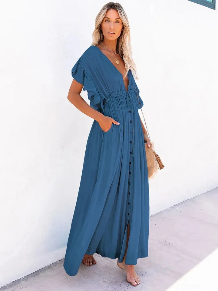 Robe Kimono de Plage Ample Bleu Foncé