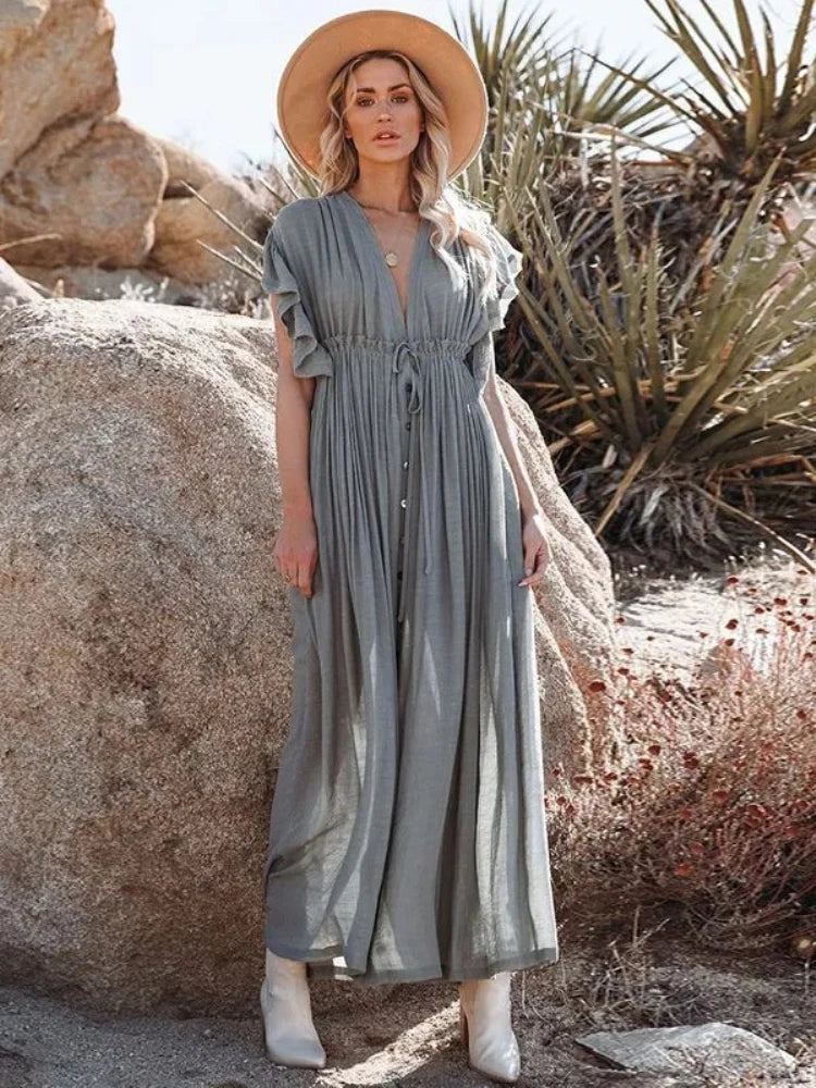 Robe Kimono de Plage Ample Gris