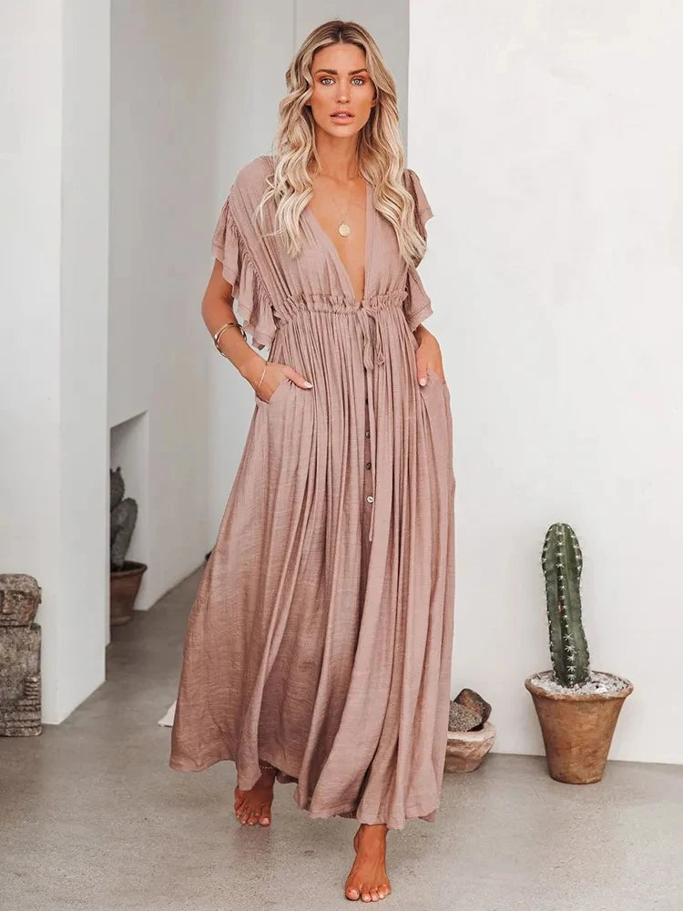 Robe Kimono de Plage Ample Marron