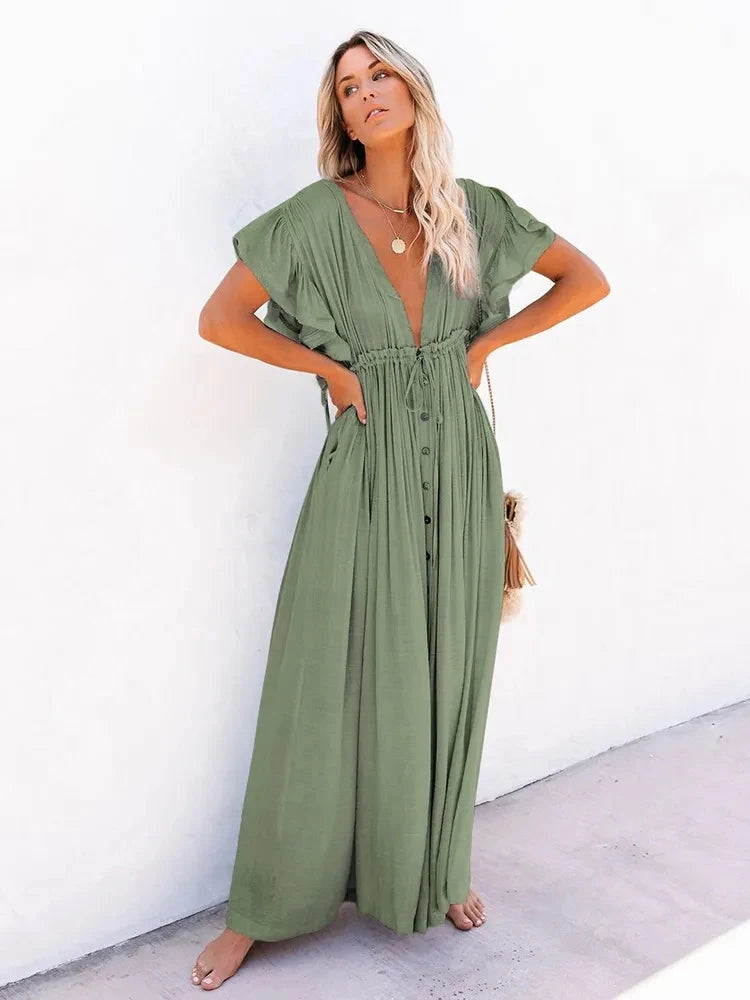 Robe Kimono de Plage Ample Vert