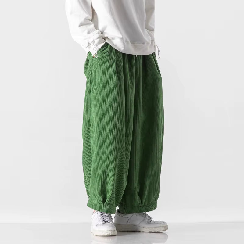 Pantalon Japonais Ample en Velours Côtelé