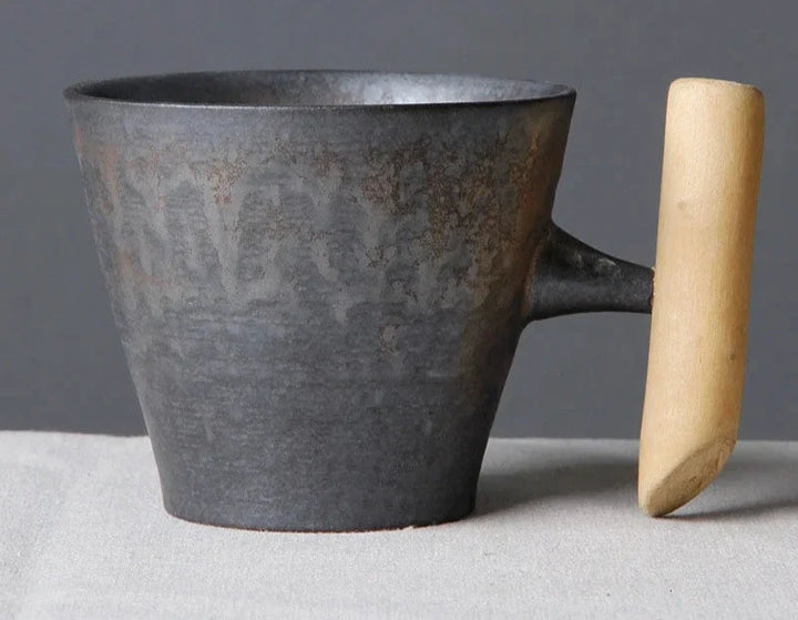 Japanese mug with wooden handle