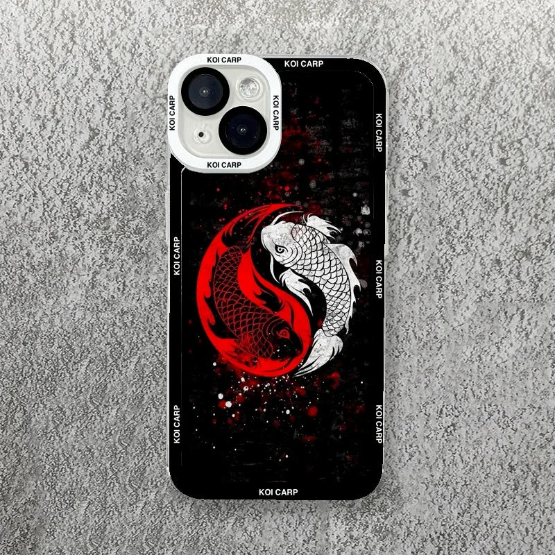 Coque de Téléphone Japonaise Souple koi rouge blanc