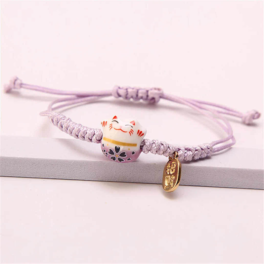 Bracelet Chat Japonais corde violet