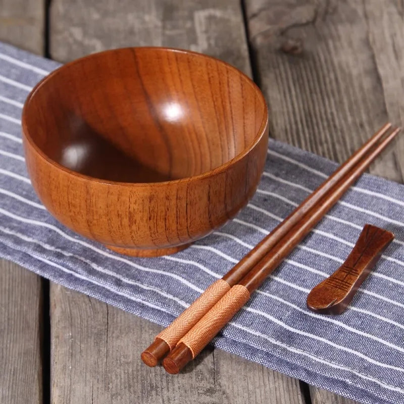 Ensemble couverts et plateaux japonais en bois