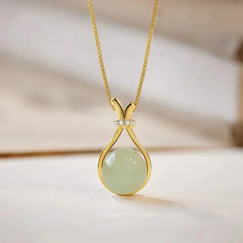 Collier Japonais Jade en Acier doré