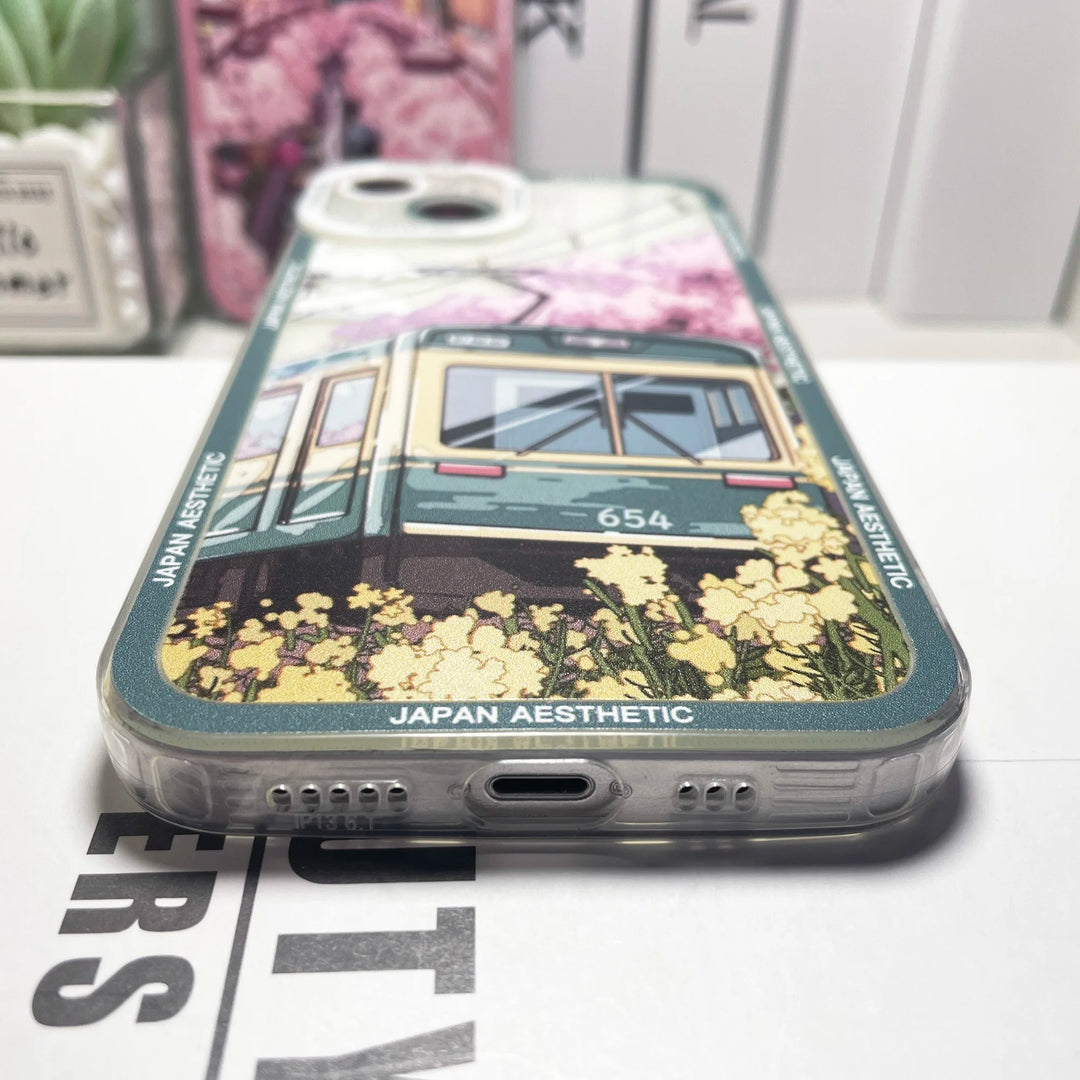 Coque Japonaise Motif Train verte