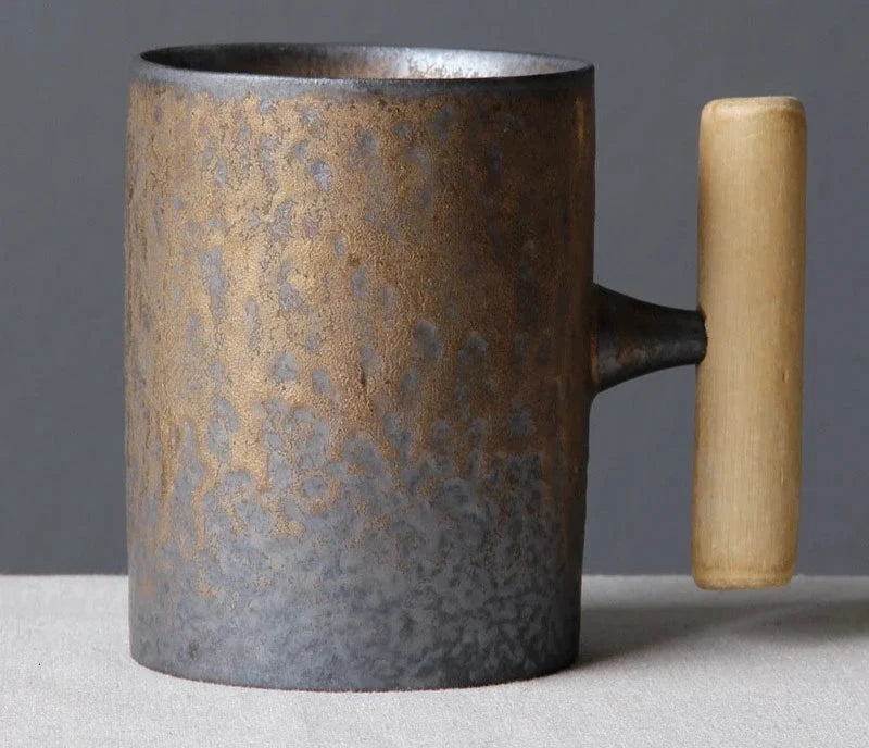 Japanese mug with wooden handle