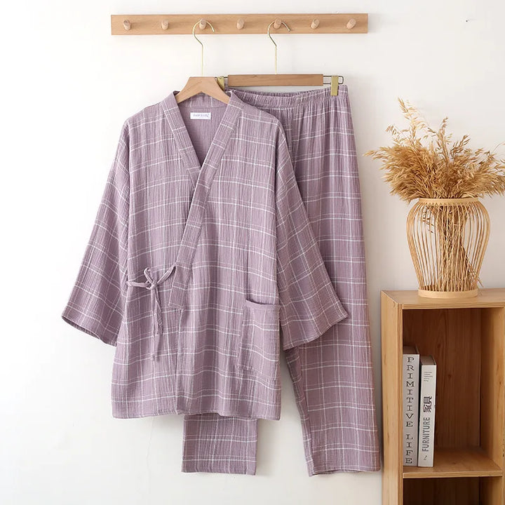 Jinbei Homme à Carreaux Violet