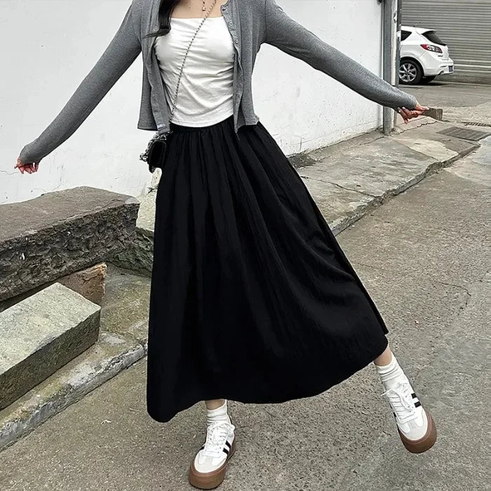 Jupe Japonaise Mi-longue Ample Noir