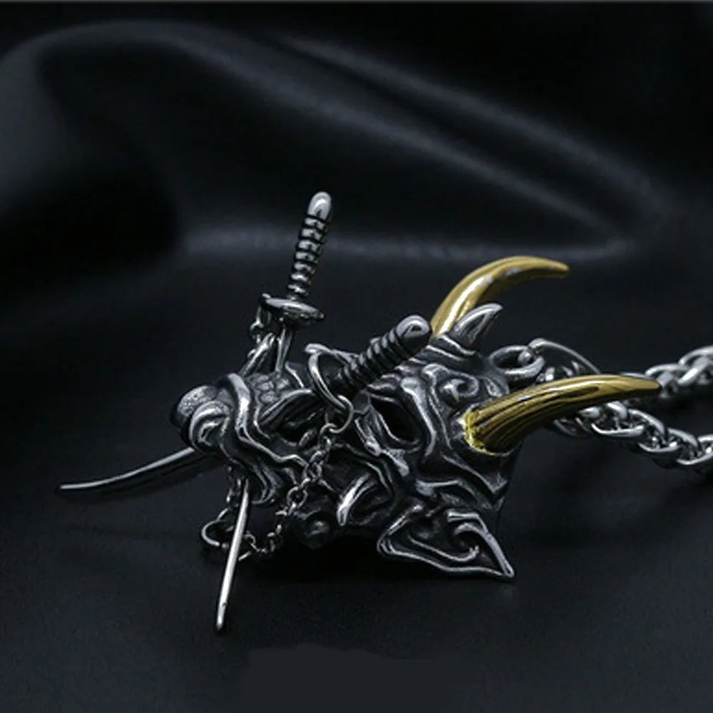 Collier Japonais masque Oni Double épée