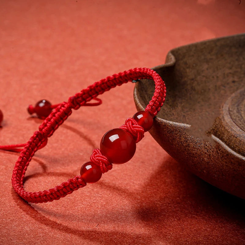 Bracelet Japonais tressé perles d'agate rouge