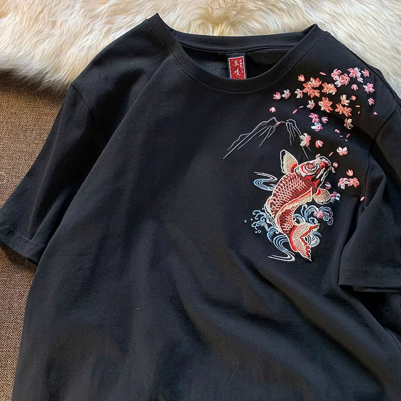 T-shirt Japonais Carpe Koi Brodé