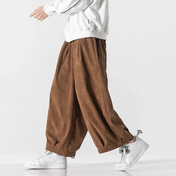 Pantalon Japonais Ample en Velours Côtelé