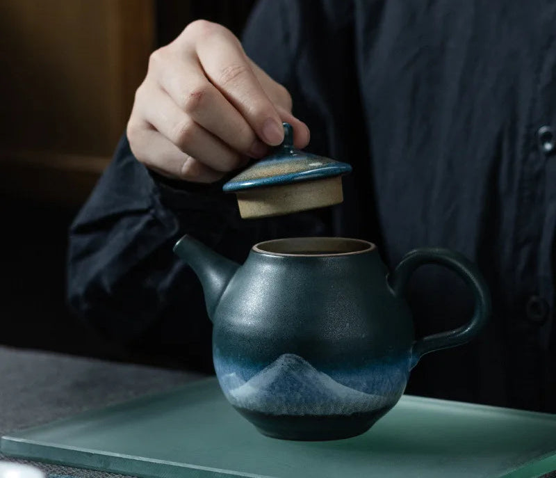 Théière Japonaise Peint à la Main Noir et Bleu