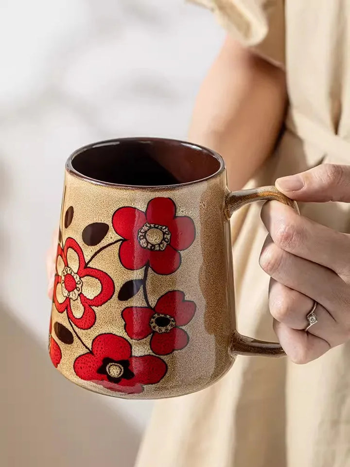 Mug Japonais Fleuri avec Poignée Ergonomique
