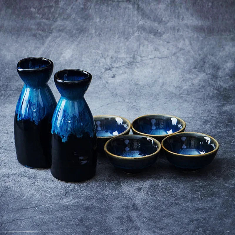 Set à thé en céramique bleue japonaise