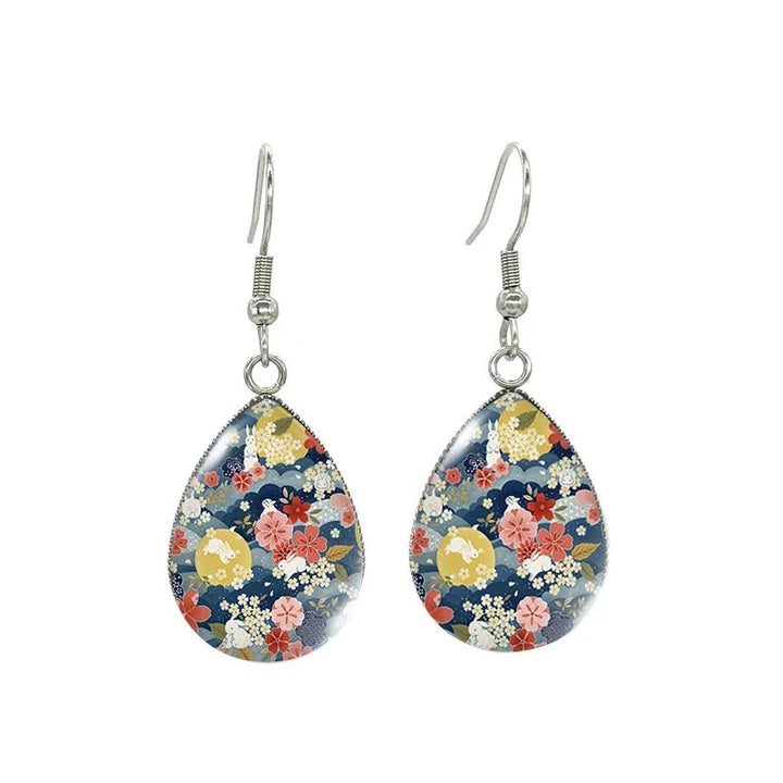 Boucle d'oreille japonaise traditionnelle jardin fleuri