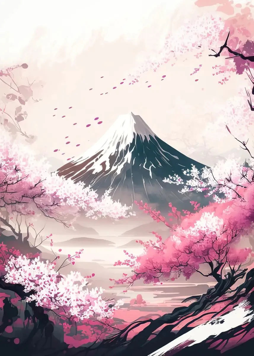 Tableau Japonais Mont Fuji rose