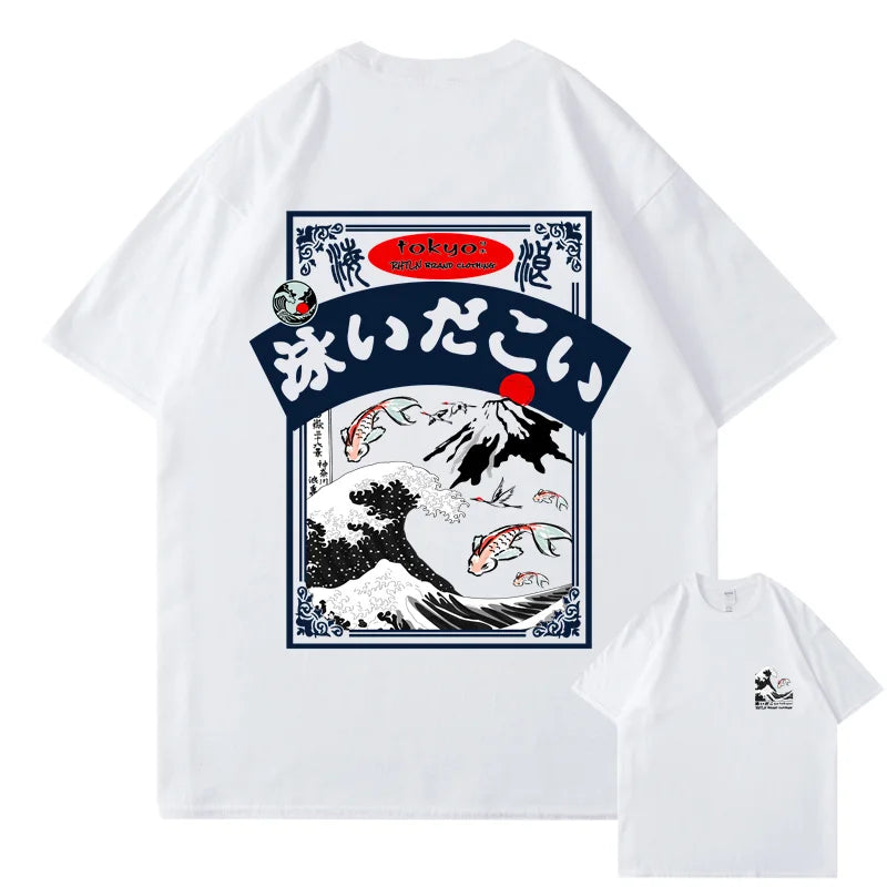T-shirt Japonais Tokyo Vague Blanc