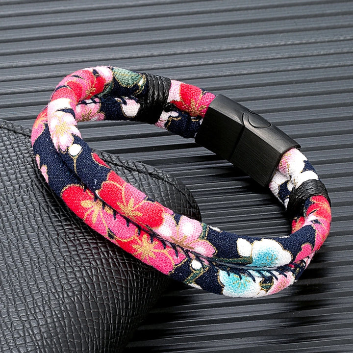 Bracelet tressé japonais noir rouge