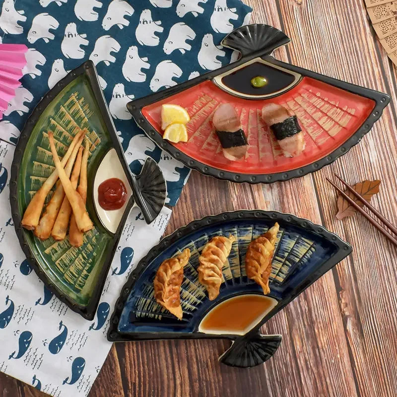 Assiette à collation japonaise en forme d'éventail